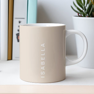 Caneca De Café Nome Personalizado Bege Minimalista Moderno