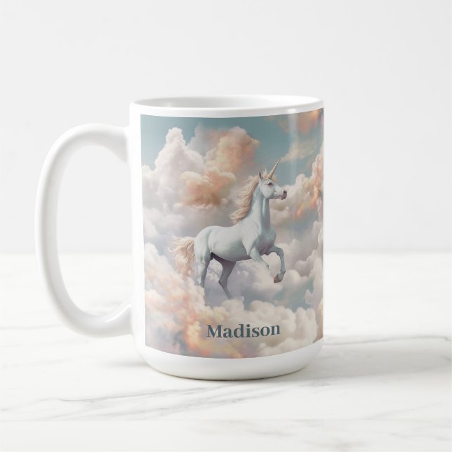 Caneca De Café Nome Personalizado Belo Unicórnio (Esquerda)