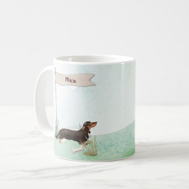 Caneca De Café Nome personalizado Black & Tan Dachshund Pet Dog (Frente Esquerda)