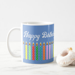 Caneca De Café Nome Personalizado Blue Happy Birthday Lit Candles