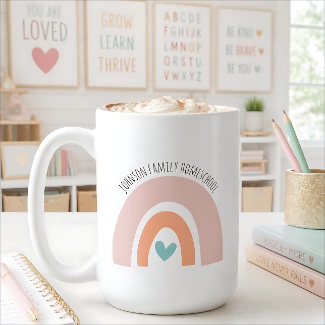 Caneca De Café Nome Personalizado Boho Arco-Íris Ensino em Casa (Criador carregado)