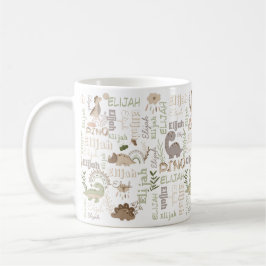 Caneca De Café Nome personalizado boho doodle dinossauro, sobranc