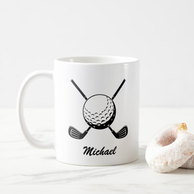 Caneca De Café Nome personalizado Bola de golfe Golfer Golfing (Com Donut)