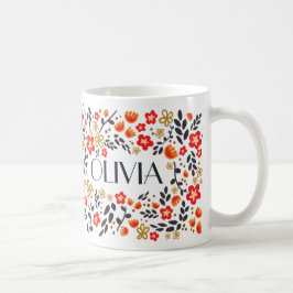 Caneca De Café Nome Personalizado Bonito Floral Red Colorful Girl