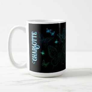 Caneca De Café Nome personalizado Borboleta Verde Azul Presente p
