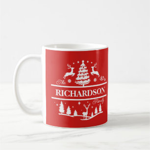 Caneca De Café Nome Personalizado Branco da Família Red Christmas