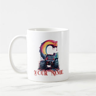Caneca De Café Nome Personalizado 'C' Caminhão Monstruoso com Res