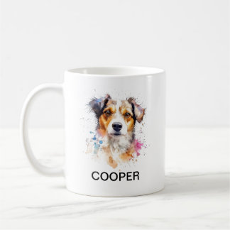 Caneca De Café Nome Personalizado Cachorro Estilo de Aquarela Cof