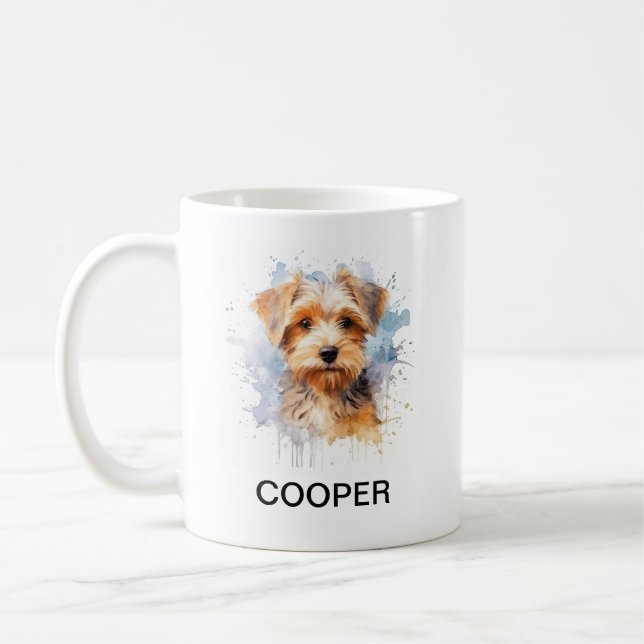 Caneca De Café Nome Personalizado Cachorro Estilo de Aquarela Cof (Esquerda)