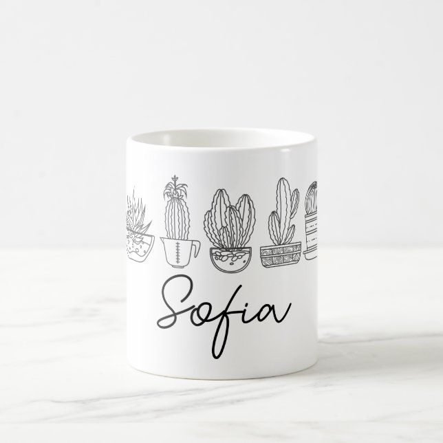 Caneca De Café Nome personalizado Cactus Succulent (Centro)