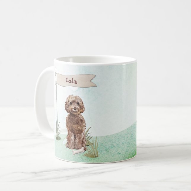 Caneca De Café Nome Personalizado Cão de Pota Castanho (Frente Esquerda)