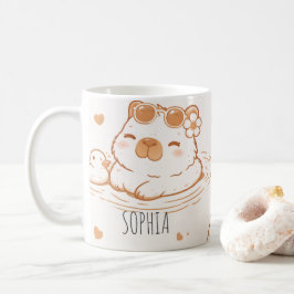 Caneca De Café Nome Personalizado Capivara Fofa Com Óculos De Sol