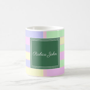 Caneca De Café Nome Personalizado com Listras Pastel
