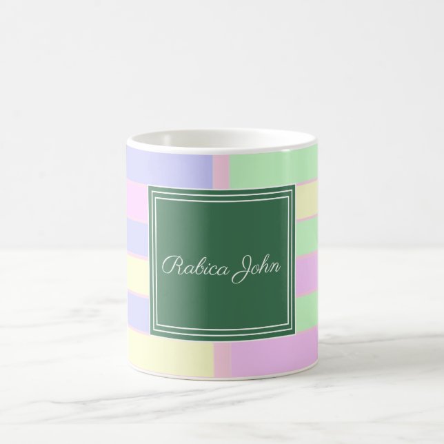 Caneca De Café Nome Personalizado com Listras Pastel (Centro)