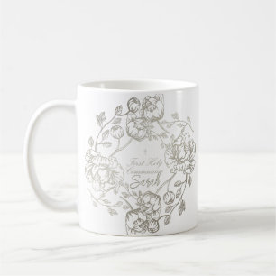 Caneca De Café Nome Personalizado Comunhão Dourado