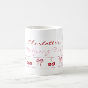 Caneca De Café Nome Personalizado Coquette Mahjong Fuel Laços Ros