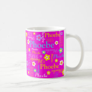 Caneca De Café Nome personalizado cor-de-rosa azul flor azul Phoe