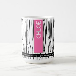 Caneca De Café Nome personalizado, cor-de-rosa e preto