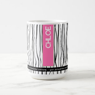 Caneca De Café Nome personalizado, cor-de-rosa e preto