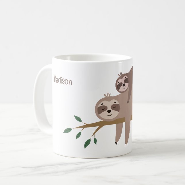 Caneca De Café Nome Personalizado & Cor Sloth Fofo (Frente Esquerda)