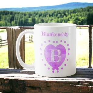 Caneca De Café Nome Personalizado Coração Púrpura Bolinhas Inicia