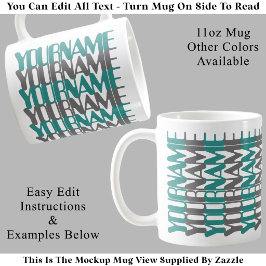 Caneca De Café Nome Personalizado Curto Teal Mensagem Oculta Pers