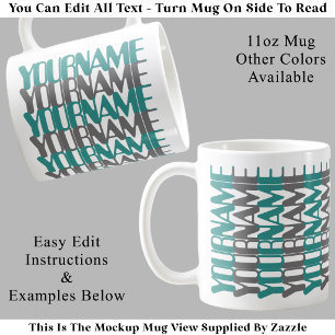 Caneca De Café Nome Personalizado Curto Teal Mensagem Oculta Pers