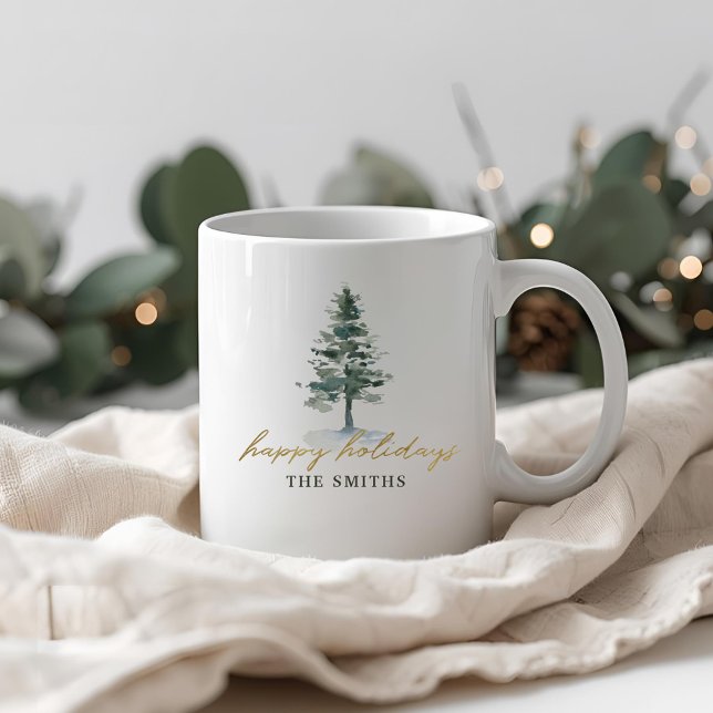 Caneca De Café Nome Personalizado da Árvore de Natal Snowy (Criador carregado)