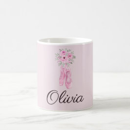 Caneca De Café Nome Personalizado da Ballerina Floral Rosa Elegan