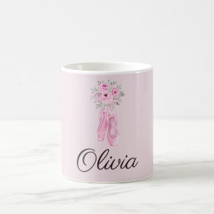 Caneca De Café Nome Personalizado da Ballerina Floral Rosa Elegan