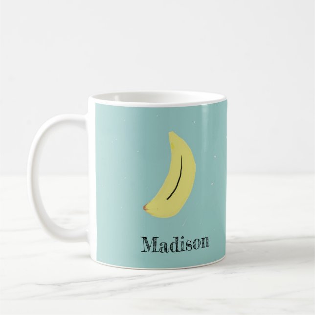Caneca De Café Nome personalizado da banana pintada em azul (Esquerda)