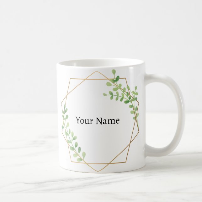 Caneca De Café Nome Personalizado da Cinza Floral Elegante (Direita)