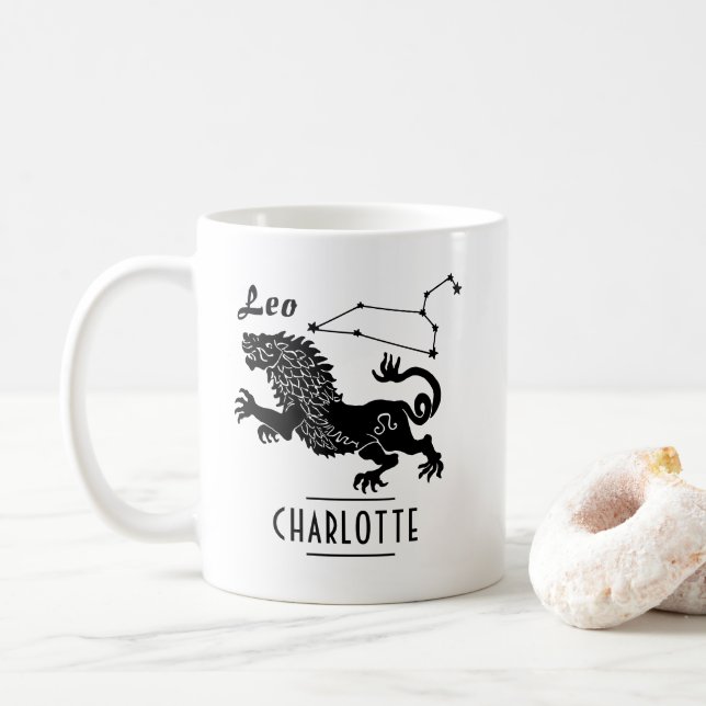 Caneca De Café Nome Personalizado da Constelação do Leão Leo Aniv (Com Donut)