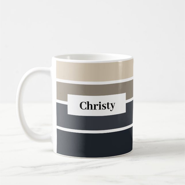 Caneca De Café Nome Personalizado da Faixa Beige da Cinza Negra M (Esquerda)