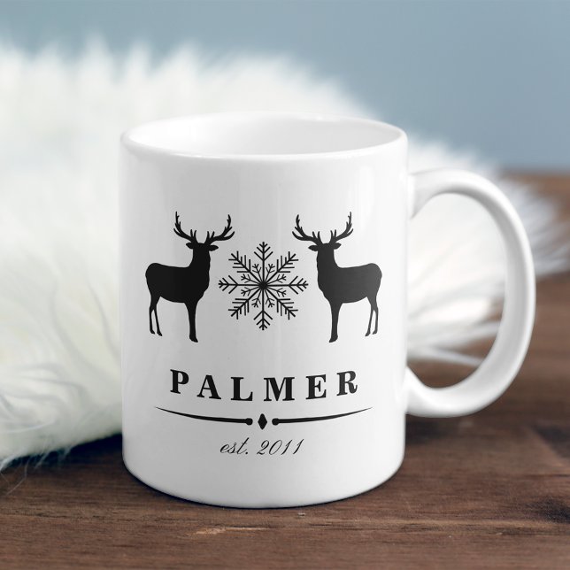 Caneca De Café Nome Personalizado da Família Woodland Deer (Criador carregado)