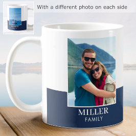Caneca De Café Nome personalizado da foto azul escuro Moderno