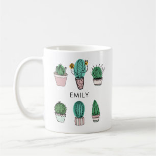 Caneca De Café Nome personalizado da ilustração Cactos succulents