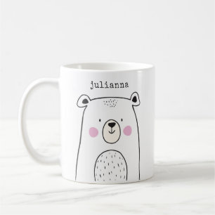 Caneca De Café Nome Personalizado da Ilustração de Urso Tempor