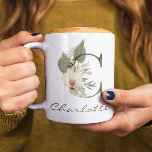 Caneca De Café Nome Personalizado da Orquídea Floral C Boho inici