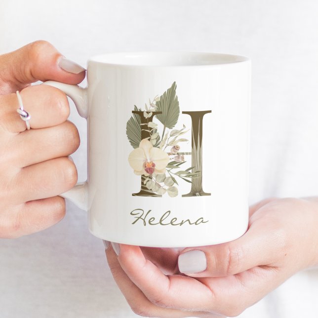 Caneca De Café Nome Personalizado da Orquídea Floral H Boho H Boh (Criador carregado)