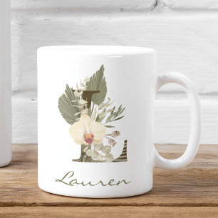 Caneca De Café Nome Personalizado da Orquídea Floral L Boho