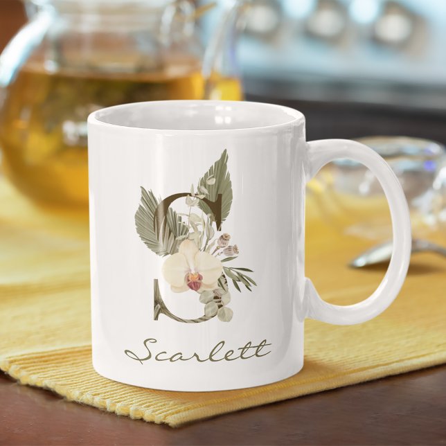 Caneca De Café Nome Personalizado da Orquídea Floral S Boho S Boh (Criador carregado)
