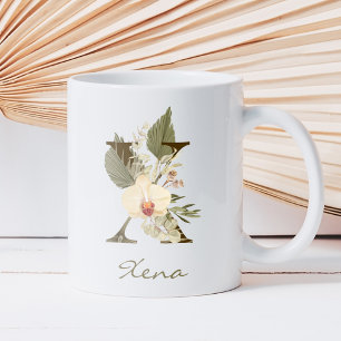 Caneca De Café Nome Personalizado da Orquídea Floral X Boho inici