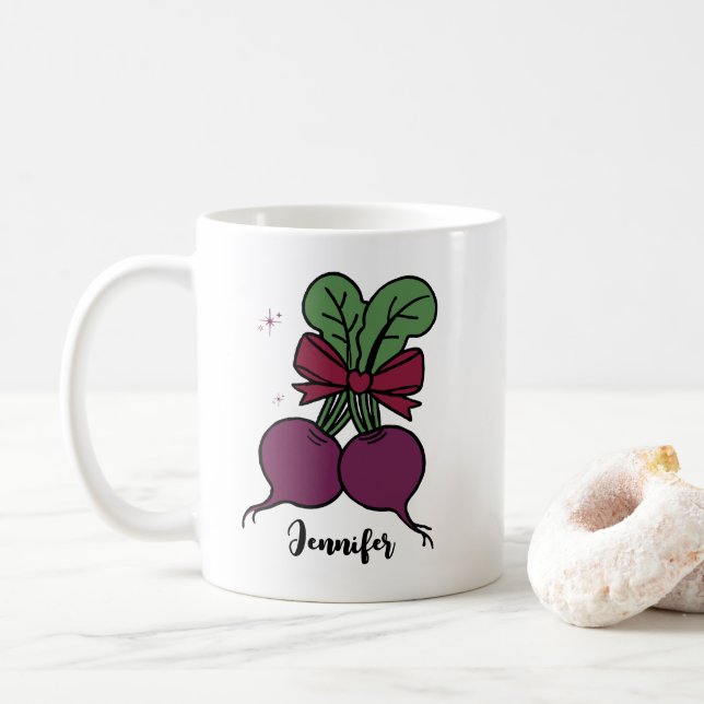 Caneca De Café Nome personalizado da raiz vegetal de beterraba ad (Com Donut)