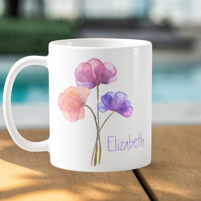 Caneca De Café Nome Personalizado das Flores de Aquarela (Criador carregado)