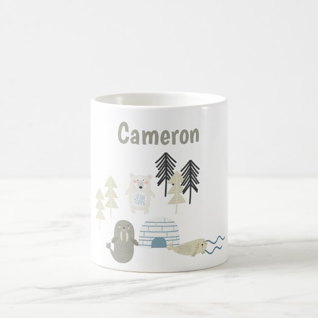 Caneca De Café Nome Personalizado de Animais de inverno do Ártico (Centro)