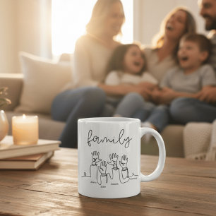 Caneca De Café Nome Personalizado de Arte de Linha de Família Min