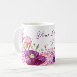 Caneca De Café Nome personalizado de ave natural de galho floral