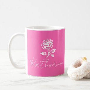 Caneca De Café Nome Personalizado De Cor-De-Rosa E Rosa Moderno E