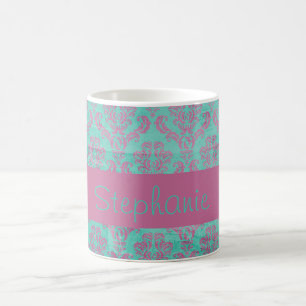 Caneca De Café Nome Personalizado de Damasco de Teto Roxo